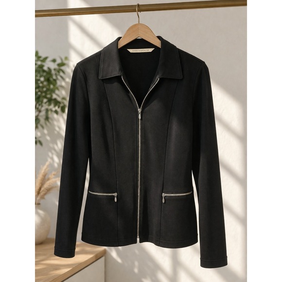 Marks & Spencer Black Zip Up Jacket Size 12 UK 14 Ponte Knit Blazer Professional - Picture 2 of 10